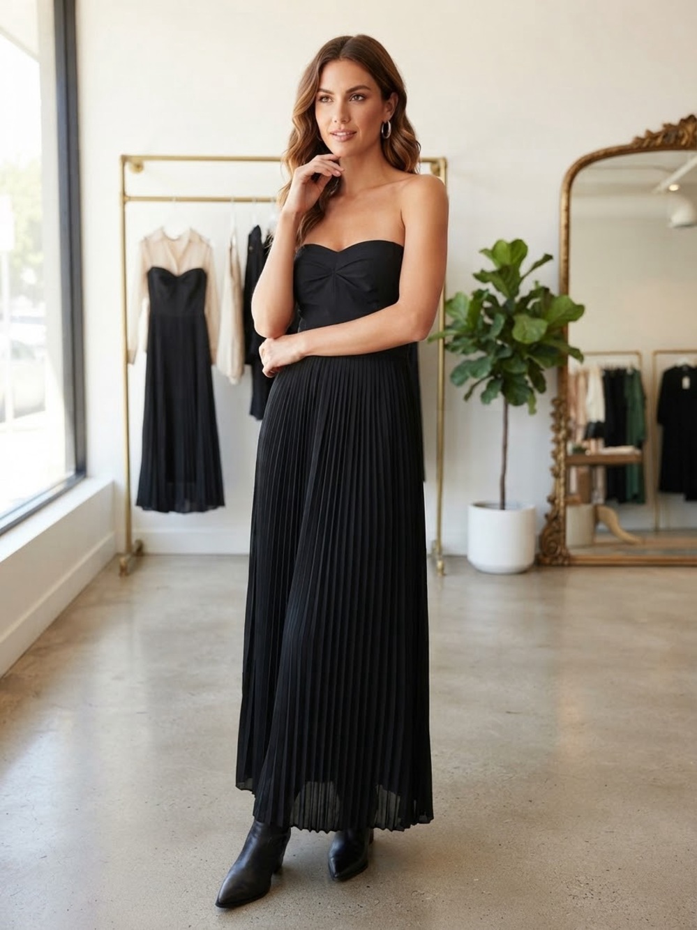 Forever 21 Black Strapless Pleated Maxi Dress